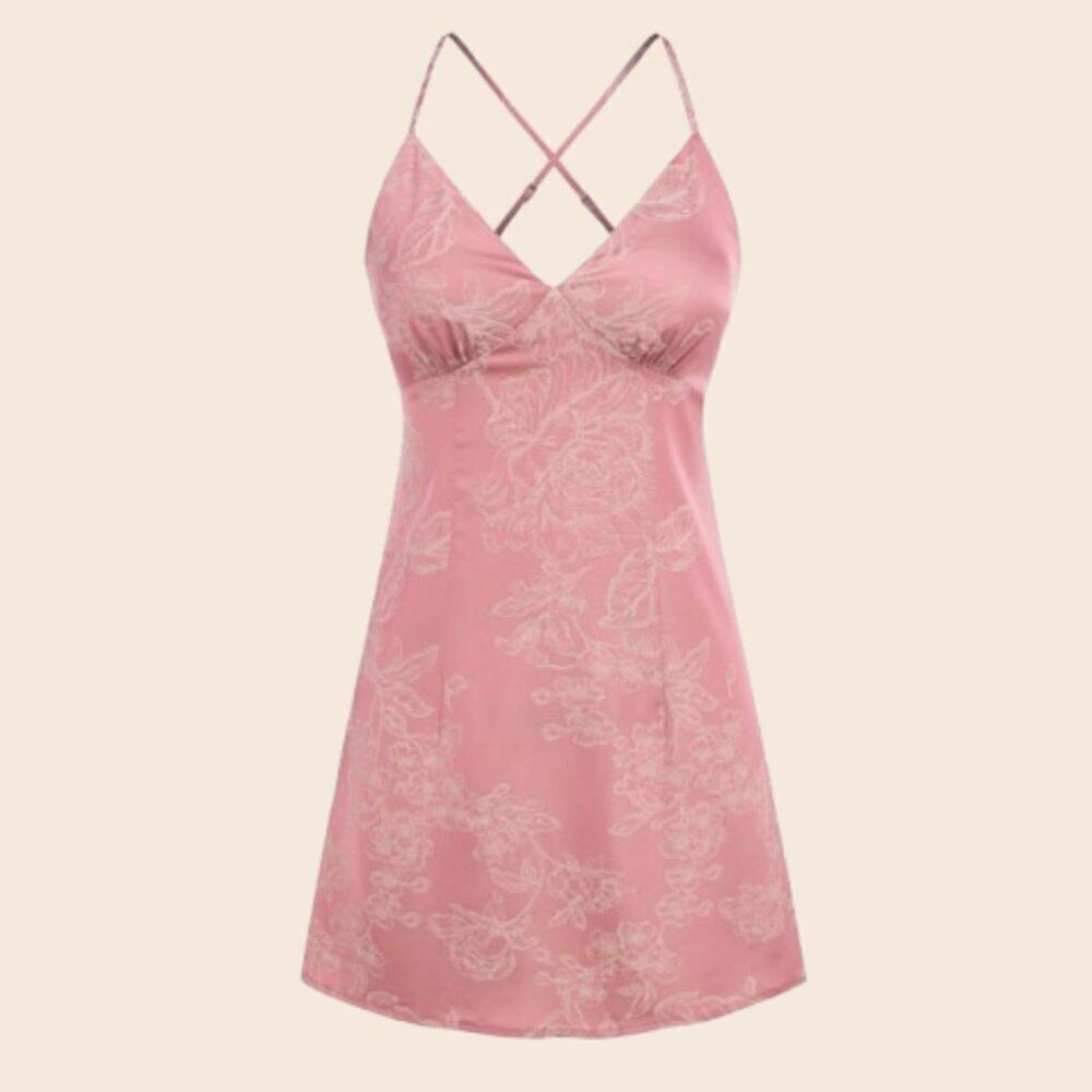 Cider Floral Criss Cross Satin Mini Dress Size Medium